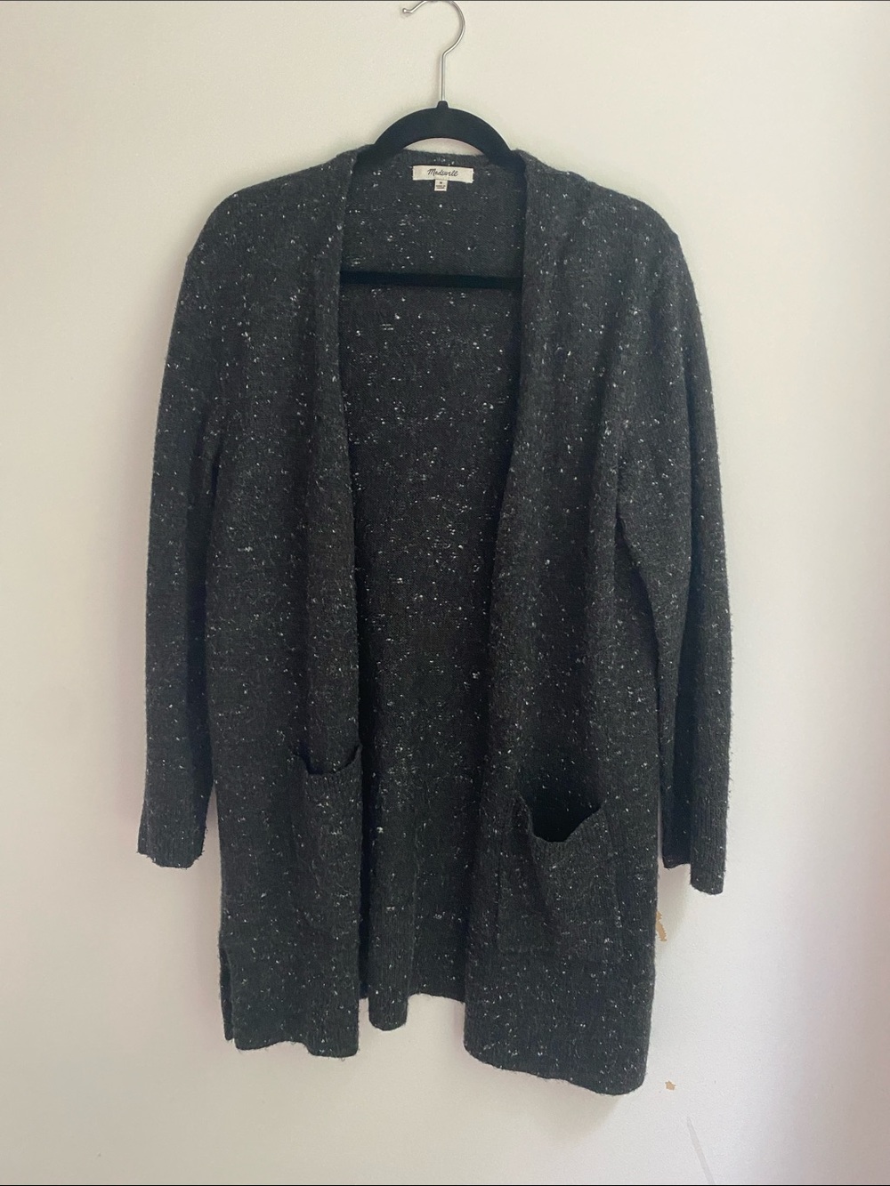 Madewell Charcoal Speckled Open-Front Pocket Cardigan